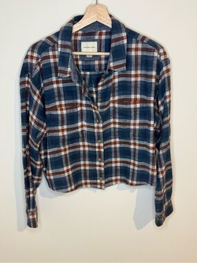 American Eagle Outfitters 100% Cotton Blue Plaid Button-Up Shirt | M